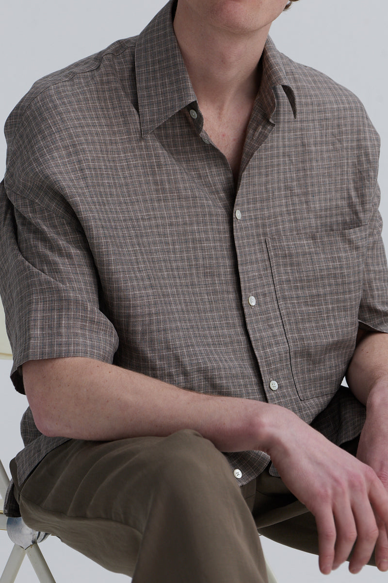 short sleeve shirt cal wool linen silk taupe