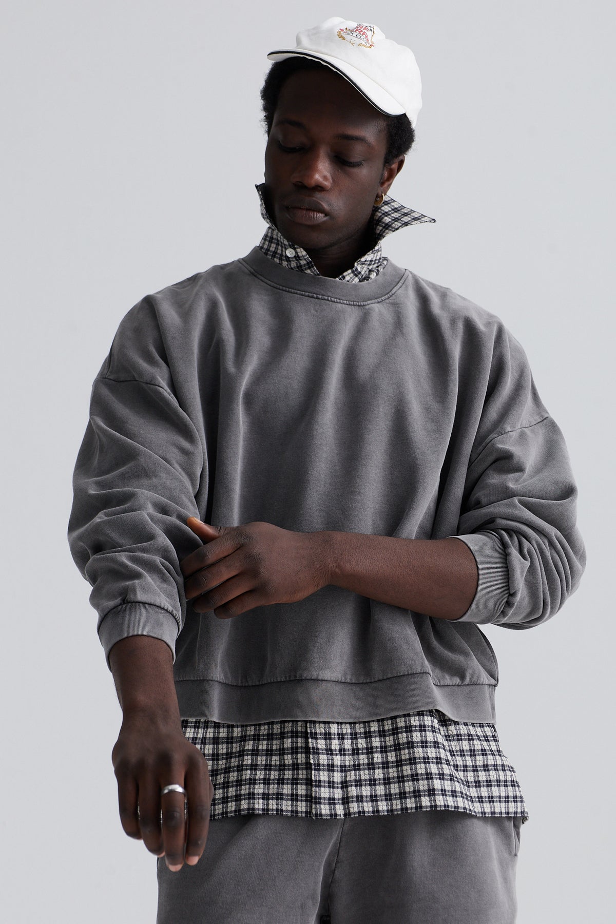 washed cropped crew berlin cotton grey