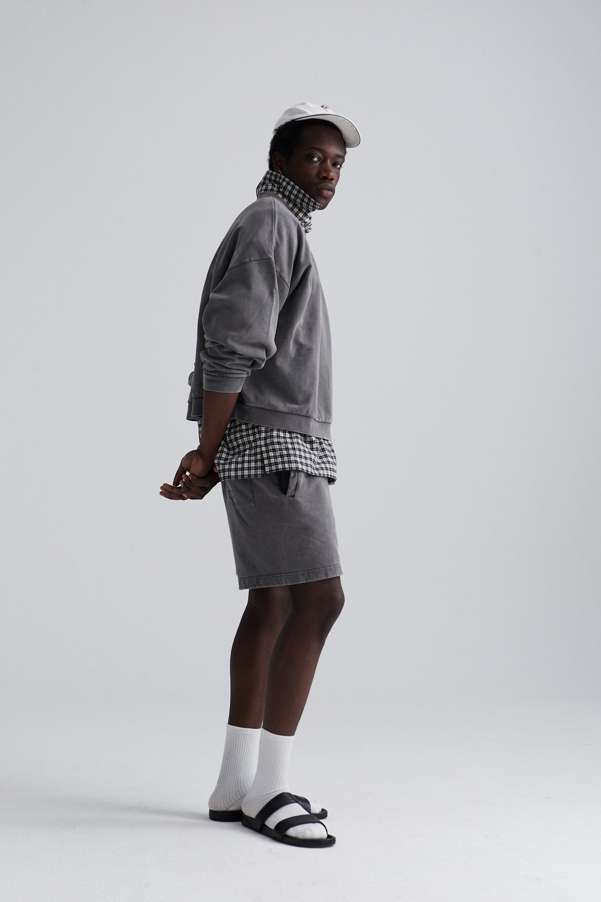 washed cropped crew berlin cotton grey