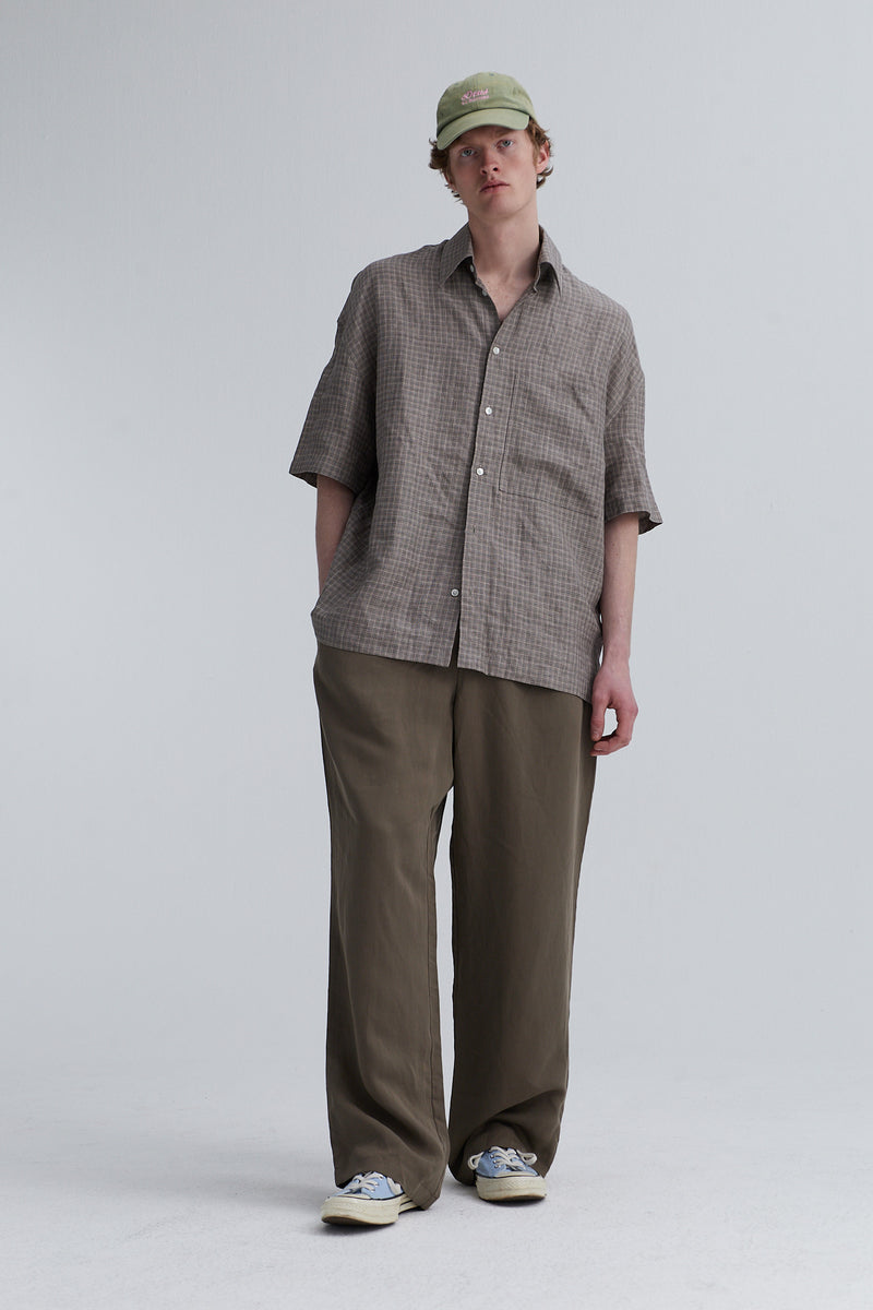 short sleeve shirt cal wool linen silk taupe
